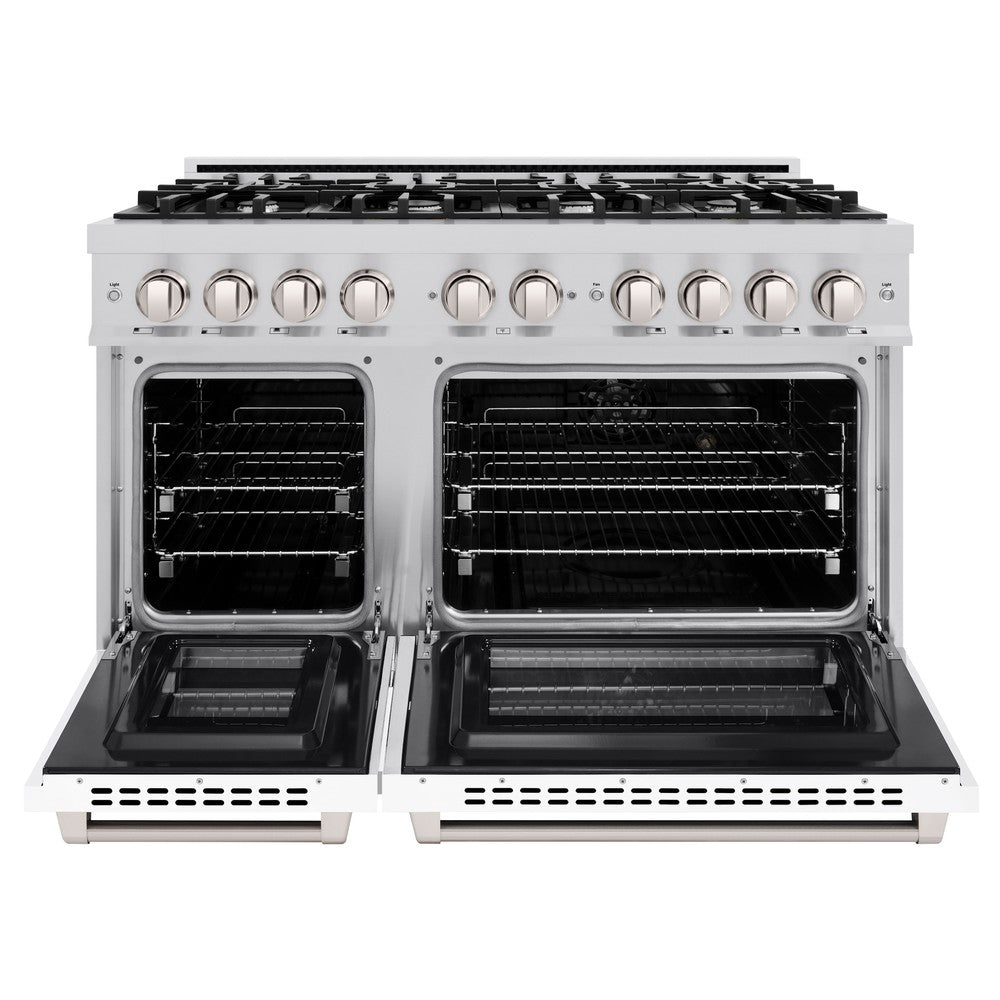 ZLINE Select 48 in. Double Oven Dual Fuel Range with 8 Gas Burners, 6.7 cu. ft., Stainless Steel with White Matte Doors (HDR-WM-48)