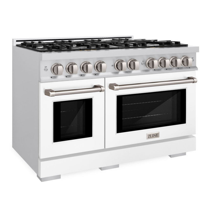 ZLINE Select 48 in. Double Oven Dual Fuel Range with 8 Gas Burners, 6.7 cu. ft., Stainless Steel with White Matte Doors (HDR-WM-48)