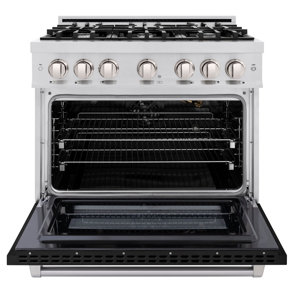ZLINE Select 36 in. Gas Range with 6 Burners, 5.2 cu. ft. Oven, Stainless Steel with Black Matte Door (HGR-BLM-36)