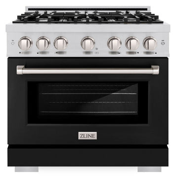 ZLINE Select 36 in. Gas Range with 6 Burners, 5.2 cu. ft. Oven, Stainless Steel with Black Matte Door (HGR-BLM-36)