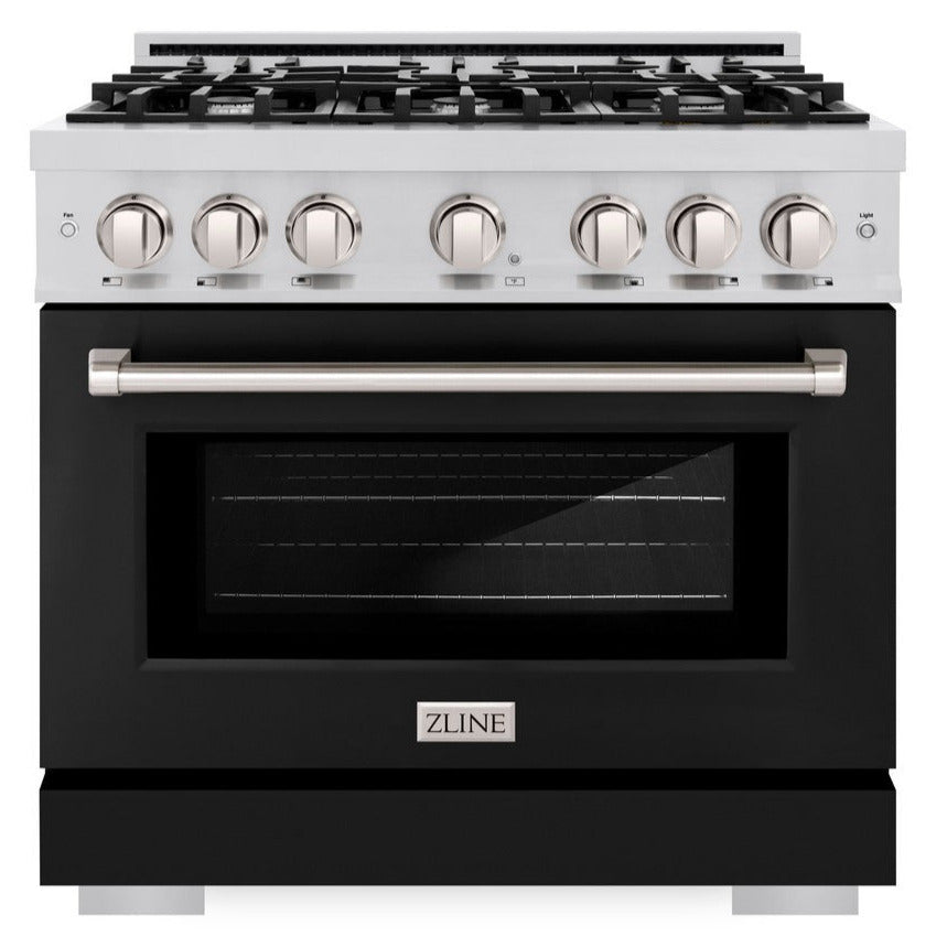 ZLINE Select 36 in. Gas Range with 6 Burners, 5.2 cu. ft. Oven, Stainless Steel with Black Matte Door (HGR-BLM-36)