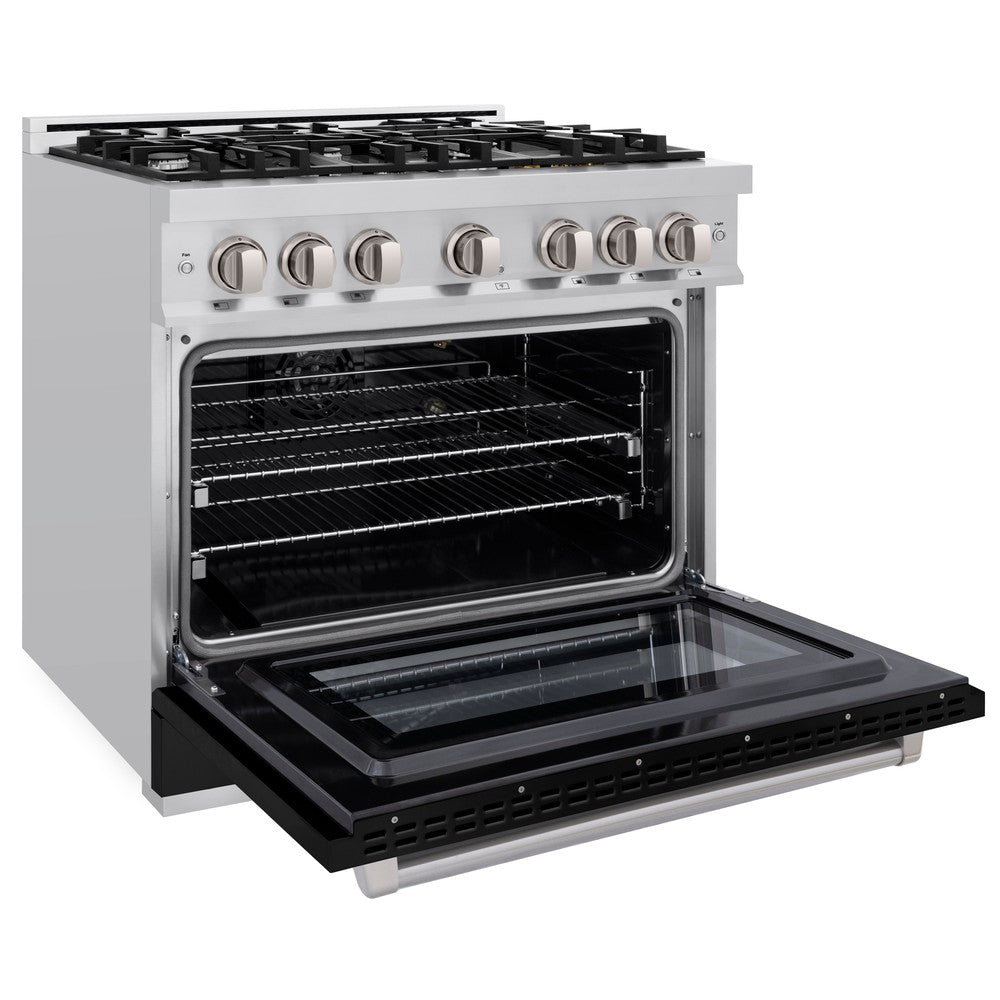 ZLINE Select 36 in. Gas Range with 6 Burners, 5.2 cu. ft. Oven, Stainless Steel with Black Matte Door (HGR-BLM-36)