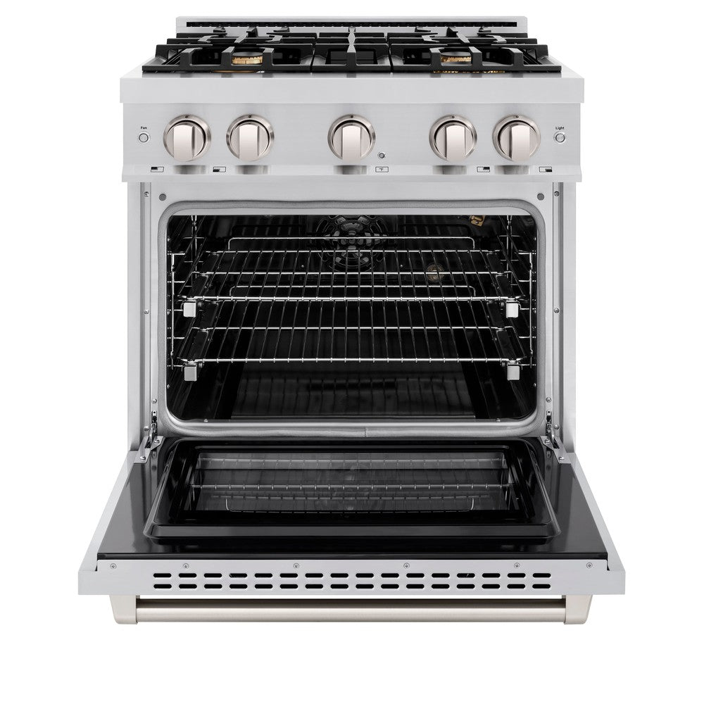 ZLINE 30 in. 4.2 cu. ft. Select Gas Range with 4 Brass Burners and Convection Gas Oven in Stainless Steel (HGR-BR-30)
