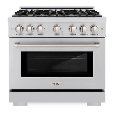 ZLINE Select 36 in. Gas Range with Convection Oven, 6 Brass Burners, 5.2 cu. ft. Capacity, Stainless Steel (HGR-BR-36)