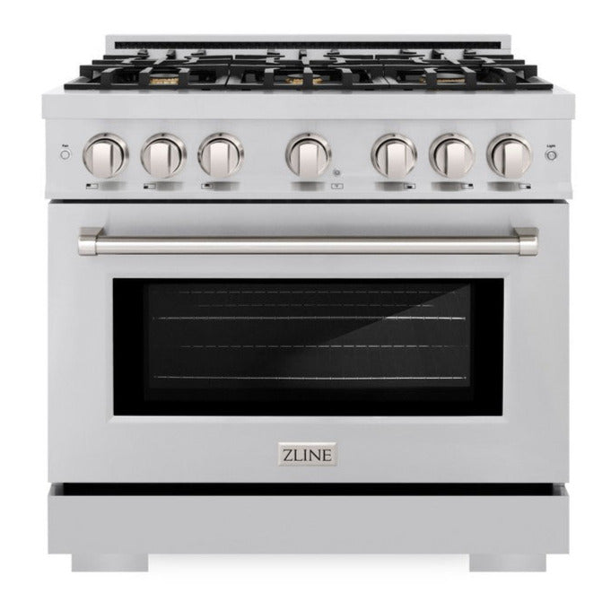 ZLINE Select 36 in. Gas Range with Convection Oven, 6 Brass Burners, 5.2 cu. ft. Capacity, Stainless Steel (HGR-BR-36)