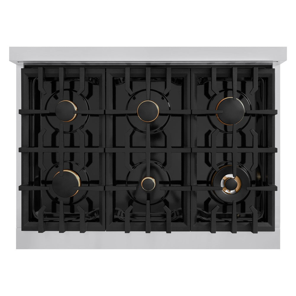 ZLINE Select 36 in. Gas Range with Convection Oven, 6 Brass Burners, 5.2 cu. ft. Capacity, Stainless Steel (HGR-BR-36)