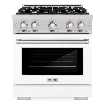 ZLINE 30 in. Select Gas Range, 4 Burners, 4.2 cu. ft. Convection Oven, Stainless Steel with White Matte Door (HGR-WM-30)
