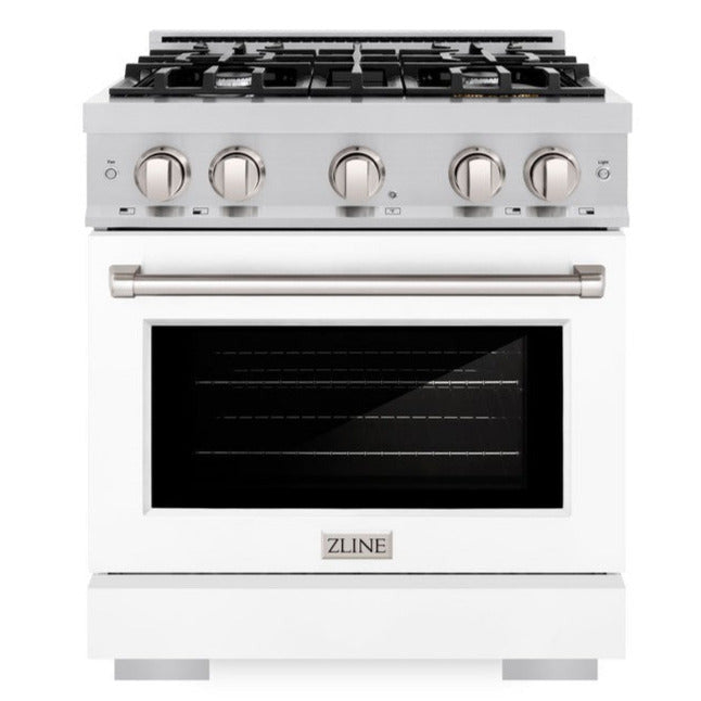 ZLINE 30 in. Select Gas Range, 4 Burners, 4.2 cu. ft. Convection Oven, Stainless Steel with White Matte Door (HGR-WM-30)