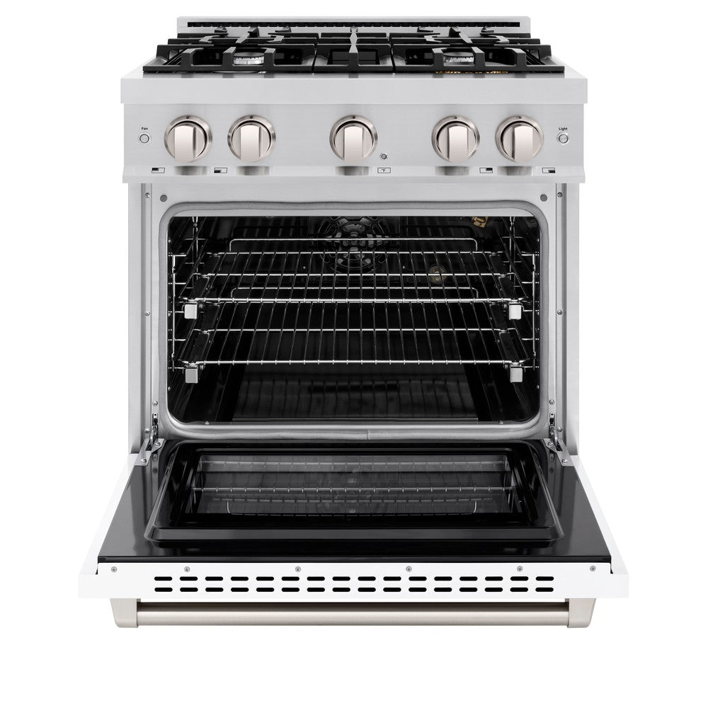 ZLINE 30 in. Select Gas Range, 4 Burners, 4.2 cu. ft. Convection Oven, Stainless Steel with White Matte Door (HGR-WM-30)