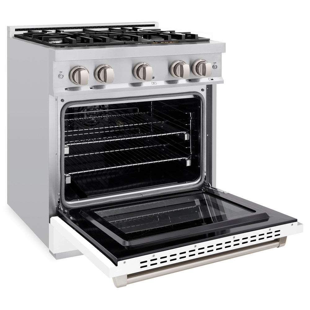 ZLINE 30 in. Select Gas Range, 4 Burners, 4.2 cu. ft. Convection Oven, Stainless Steel with White Matte Door (HGR-WM-30)