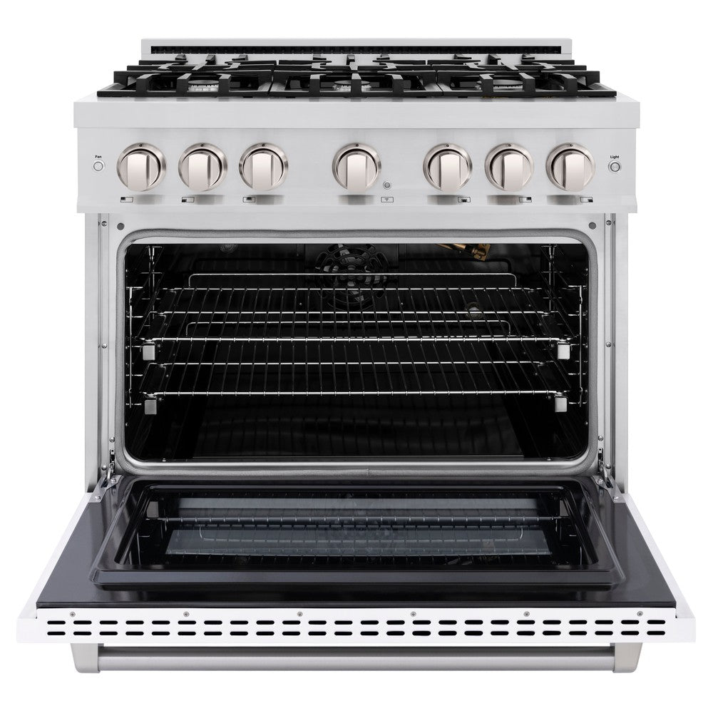 ZLINE Select 36 in. Gas Range 5.2 cu. ft. with 6 Burners, Convection Oven, Stainless Steel with White Matte Door (HGR-WM-36)