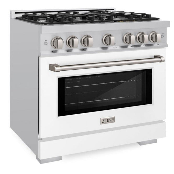 ZLINE Select 36 in. Gas Range 5.2 cu. ft. with 6 Burners, Convection Oven, Stainless Steel with White Matte Door (HGR-WM-36)