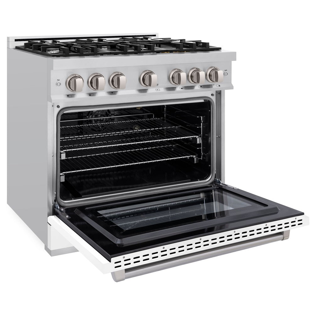 ZLINE Select 36 in. Gas Range 5.2 cu. ft. with 6 Burners, Convection Oven, Stainless Steel with White Matte Door (HGR-WM-36)