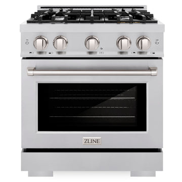 ZLINE 30 in. Gas Range 4.2 cu. ft. Capacity 4 Burners Convection Gas Oven Satin Stainless Steel (HGRS-30)