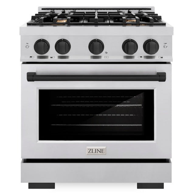 ZLINE 30 in. Gas Range 4.2 cu. ft. 4 Burners Stainless Steel Matte Black Accents (HGRZ-30-MB)