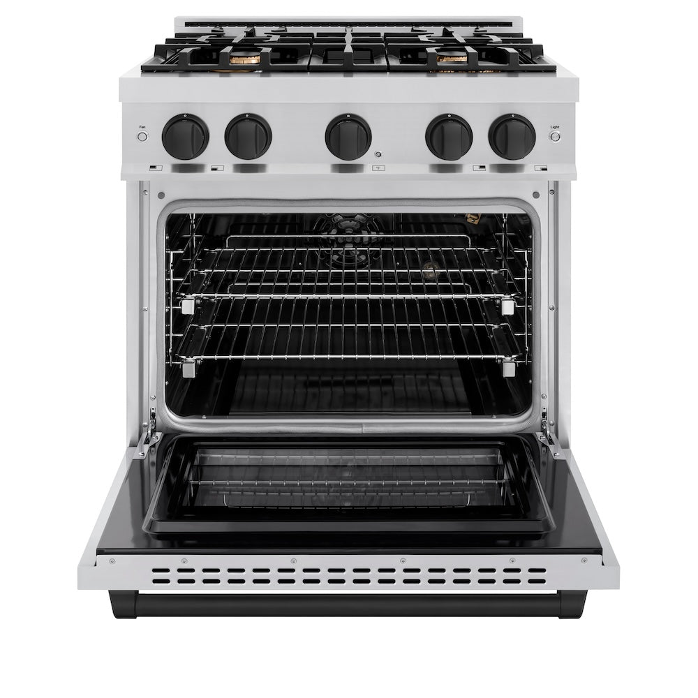 ZLINE 30 in. Gas Range 4.2 cu. ft. 4 Burners Stainless Steel Matte Black Accents (HGRZ-30-MB)