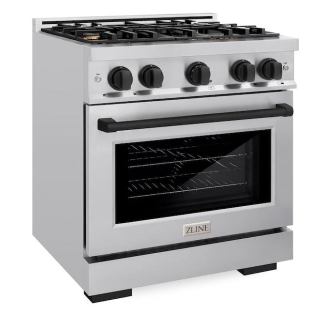 ZLINE 30 in. Gas Range 4.2 cu. ft. 4 Burners Stainless Steel Matte Black Accents (HGRZ-30-MB)