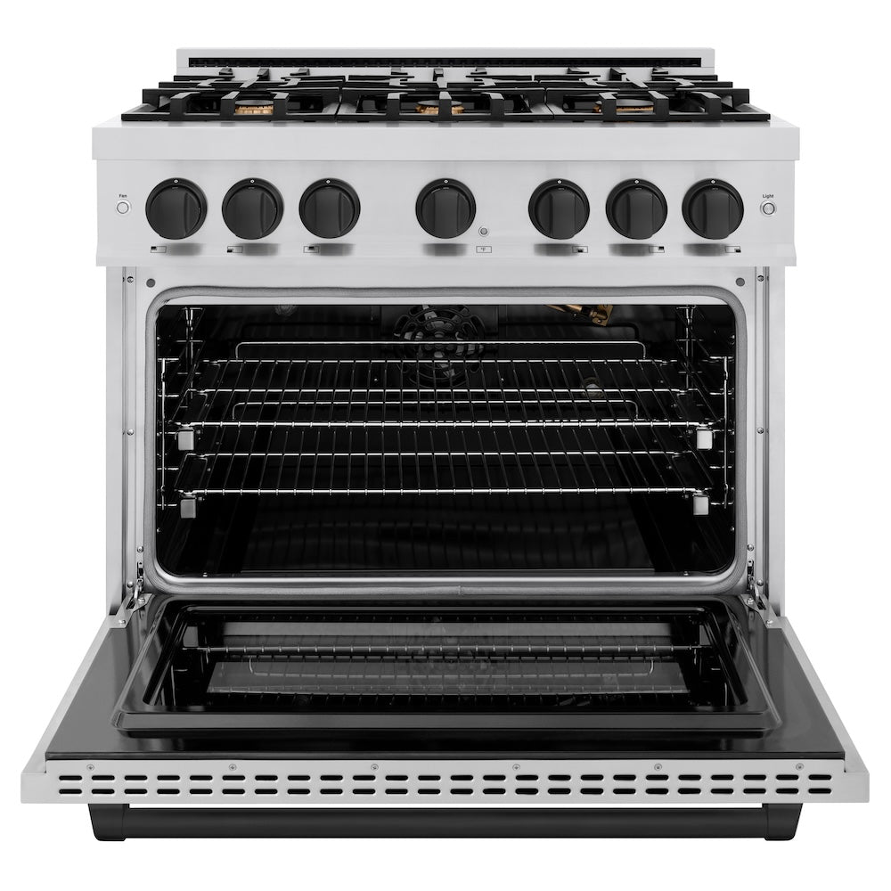 ZLINE 36 in. Gas Range – 5.2 cu. ft. Select Series – 6 Burner Cooktop – Stainless Steel with Matte Black Accents (HGRZ-36-MB)