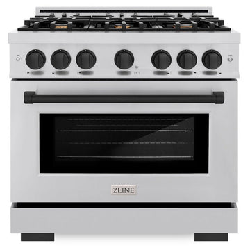ZLINE 36 in. Gas Range – 5.2 cu. ft. Select Series – 6 Burner Cooktop – Stainless Steel with Matte Black Accents (HGRZ-36-MB)
