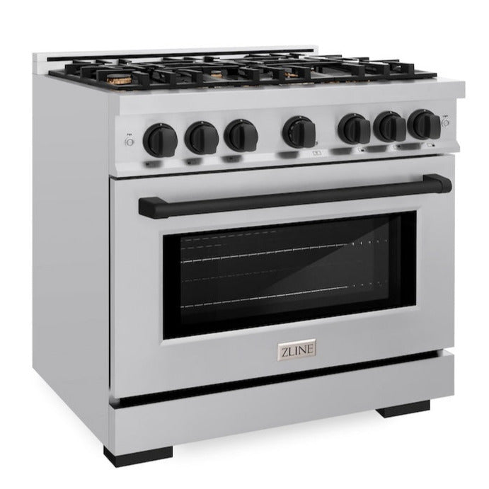 ZLINE 36 in. Gas Range – 5.2 cu. ft. Select Series – 6 Burner Cooktop – Stainless Steel with Matte Black Accents (HGRZ-36-MB)
