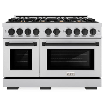 ZLINE 48 in. Gas Range Double Oven 6.7 cu. ft. 8 Burners Stainless Steel with Matte Black Accents (HGRZ-48-MB)