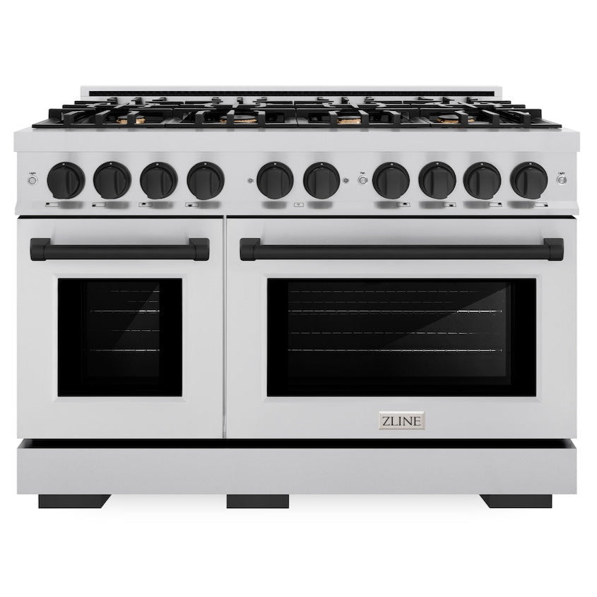 ZLINE 48 in. Gas Range Double Oven 6.7 cu. ft. 8 Burners Stainless Steel with Matte Black Accents (HGRZ-48-MB)