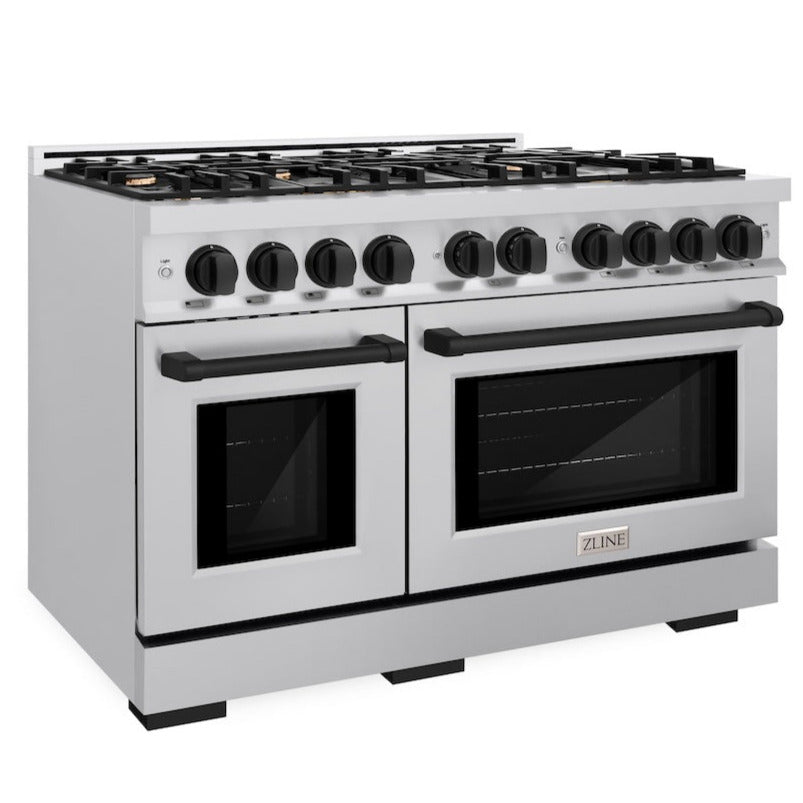 ZLINE 48 in. Gas Range Double Oven 6.7 cu. ft. 8 Burners Stainless Steel with Matte Black Accents (HGRZ-48-MB)