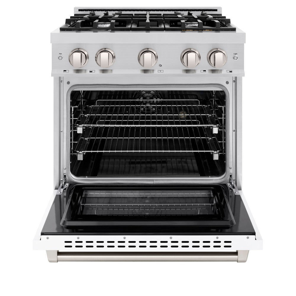 ZLINE Select 30 in. Dual Fuel Range, 4 Burners, 4.2 cu. ft. Electric Convection Oven, Stainless Steel with White Matte Door (HDR-WM-30)