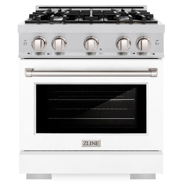 ZLINE Select 30 in. Dual Fuel Range, 4 Burners, 4.2 cu. ft. Electric Convection Oven, Stainless Steel with White Matte Door (HDR-WM-30)