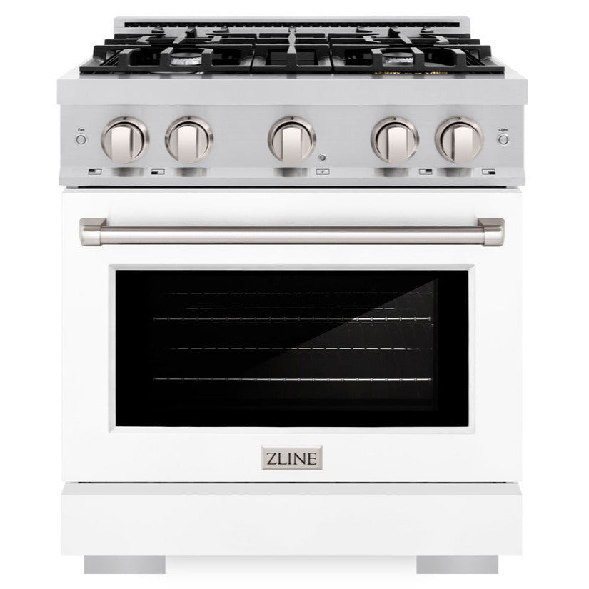 ZLINE Select 30 in. Dual Fuel Range, 4 Burners, 4.2 cu. ft. Electric Convection Oven, Stainless Steel with White Matte Door (HDR-WM-30)