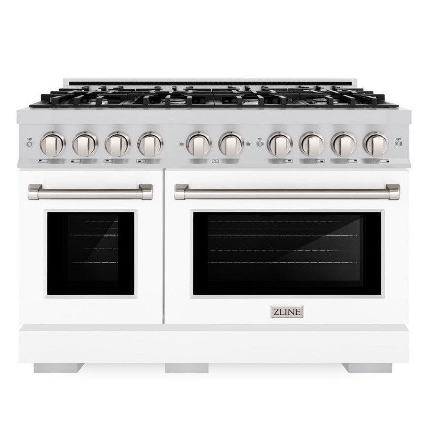 ZLINE 48 in. 6.7 cu. ft. Select Double Oven Gas Range with 8 Gas Burners, Stainless Steel with White Matte Doors (HGR-WM-48)