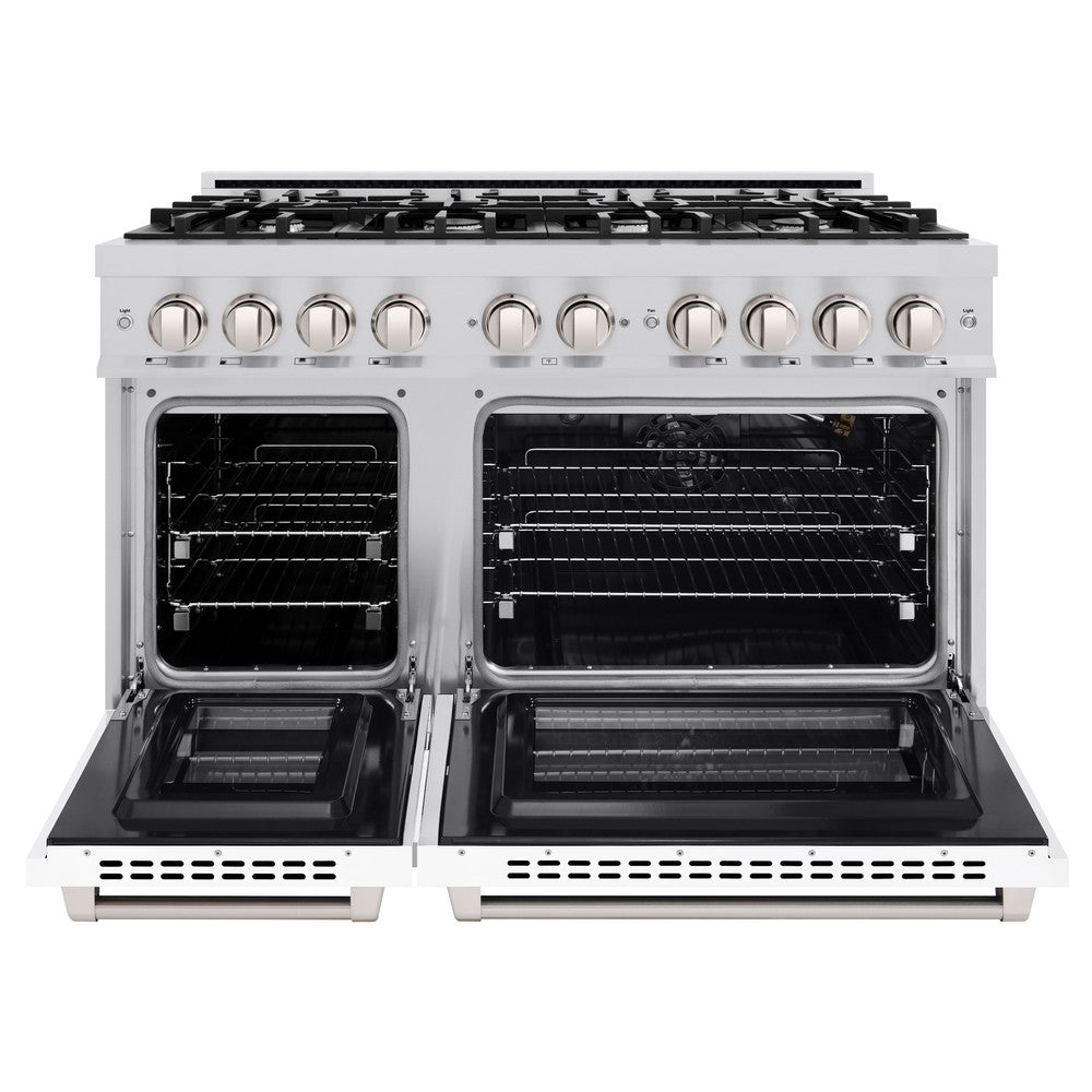 ZLINE 48 in. 6.7 cu. ft. Select Double Oven Gas Range with 8 Gas Burners, Stainless Steel with White Matte Doors (HGR-WM-48)
