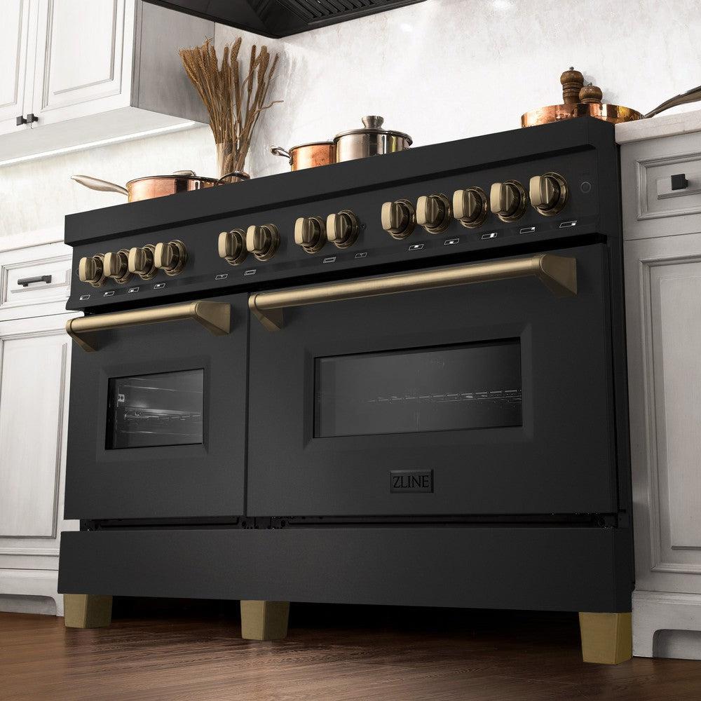 ZLINE Autograph 60 in. 7.4 cu. ft. Dual Fuel Range in Black Stainless Steel with Champagne Bronze Accents (RABZ-60-CB)