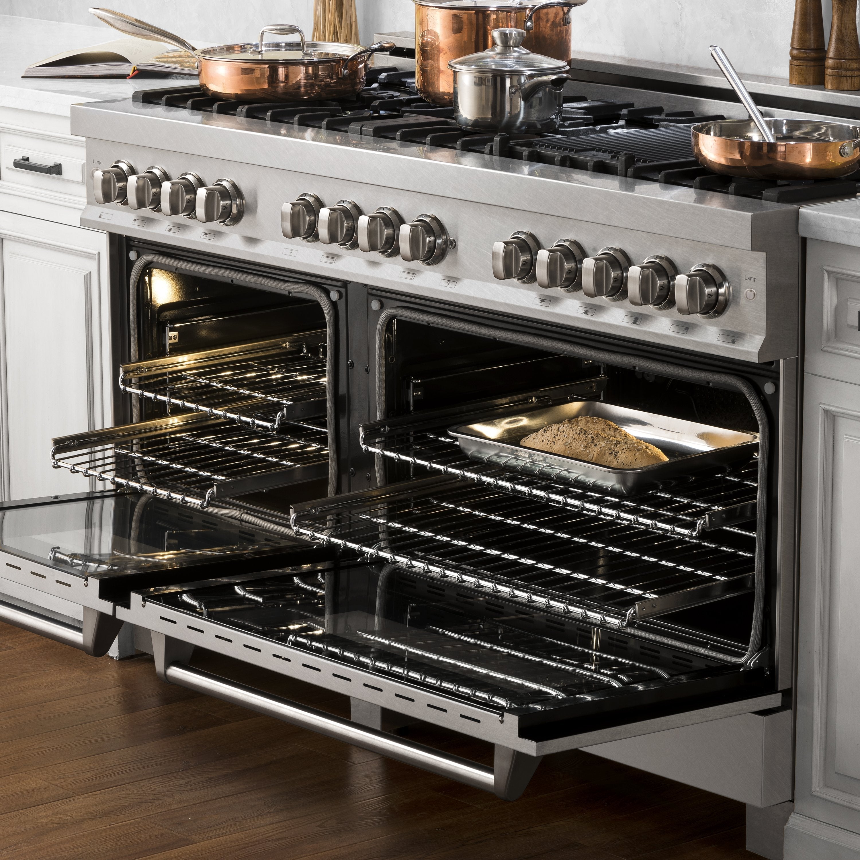ZLINE 60 in. 7.4 cu. ft. Legacy Dual Fuel Range with 9 Gas Burners and Double Electric Convection Ovens in Satin Stainless Steel (RAS-SN-60)