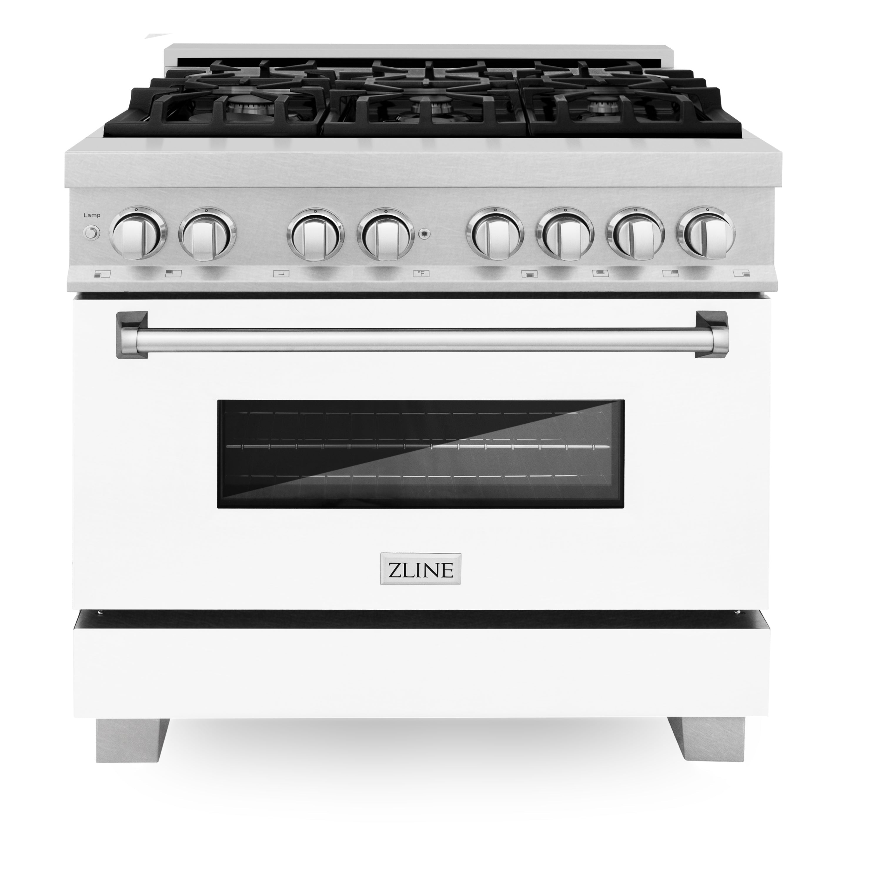 ZLINE 36 in. 4.6 cu. ft. Legacy Dual Fuel Range with 6-Burner Gas Cooktop and Electric Convection Oven, Satin Stainless Steel with White Matte Door (RAS-WM-36)