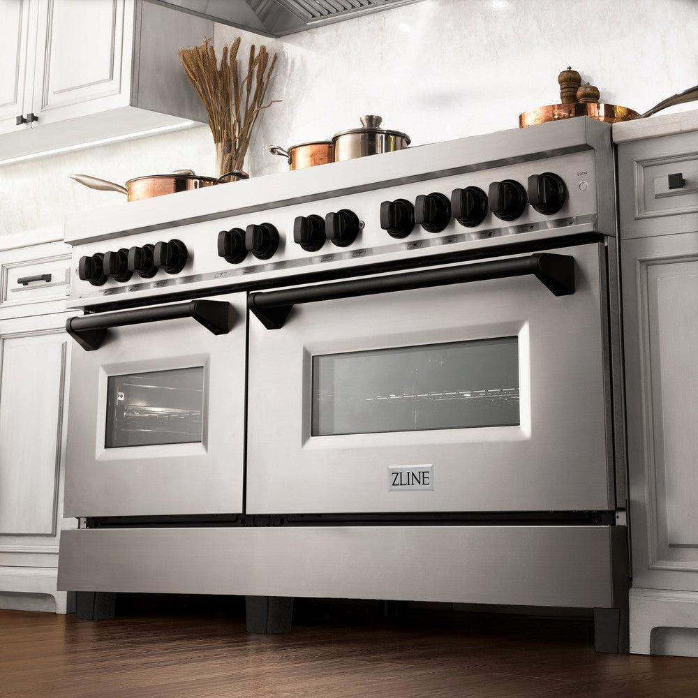 ZLINE Autograph Edition 60-Inch Dual Fuel Range with 7.4 cu. ft. Electric Convection Oven, Stainless Steel with Black Matte Accents (Model RAZ-60-MB)