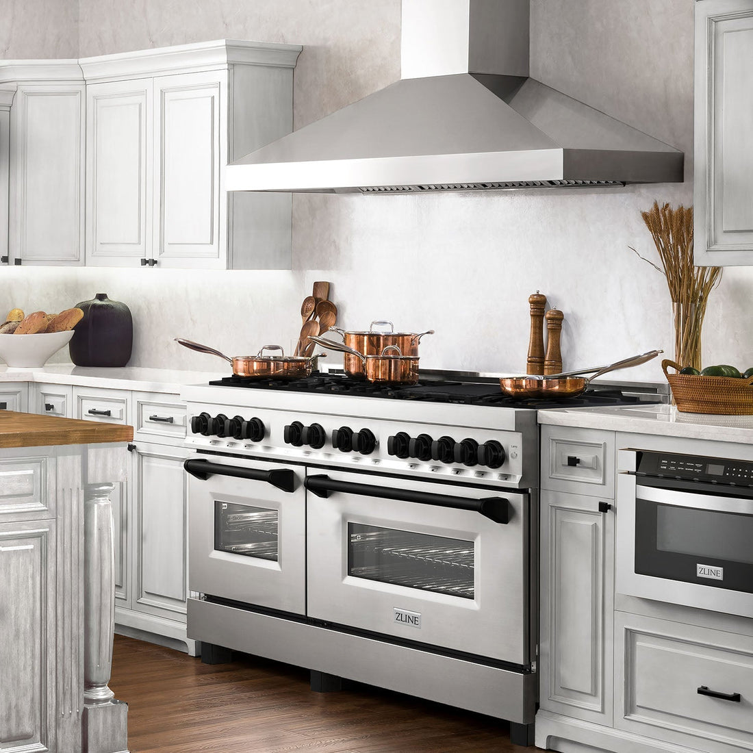 ZLINE Autograph Edition 60-Inch Dual Fuel Range with 7.4 cu. ft. Electric Convection Oven, Stainless Steel with Black Matte Accents (Model RAZ-60-MB)
