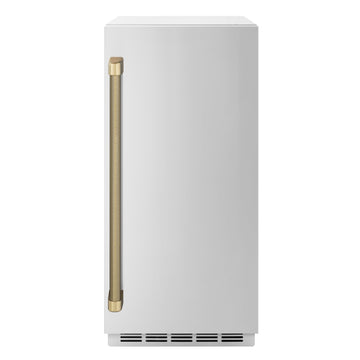 ZLINE Autograph 15" Touchstone Clear Cube Ice Maker with Drain Pump and Solid Stainless Steel Door with Champagne Bronze Helix Handle, ICCDZ-ST-15-KCB