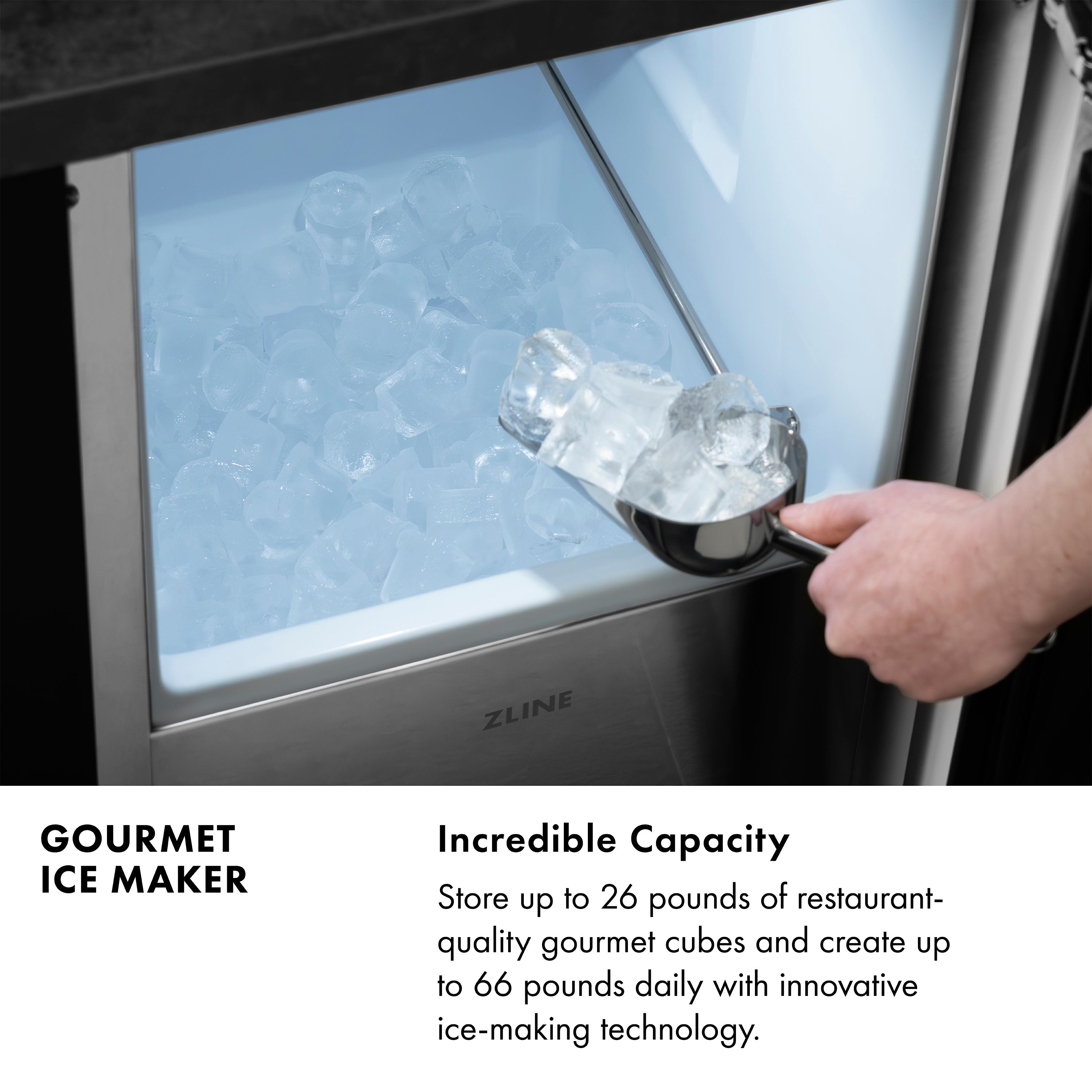 ZLINE Autograph 15" Touchstone Gourmet Ice Maker with Drain Pump and Panel Ready Door with Matte Black Handle, IGMDPZ-15-MB