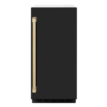 ZLINE Autograph 15" Touchstone Gourmet Ice Maker with Drain Pump and Black Matte Door with Champagne Bronze Handle, IGMDZ-BLM-15-CB