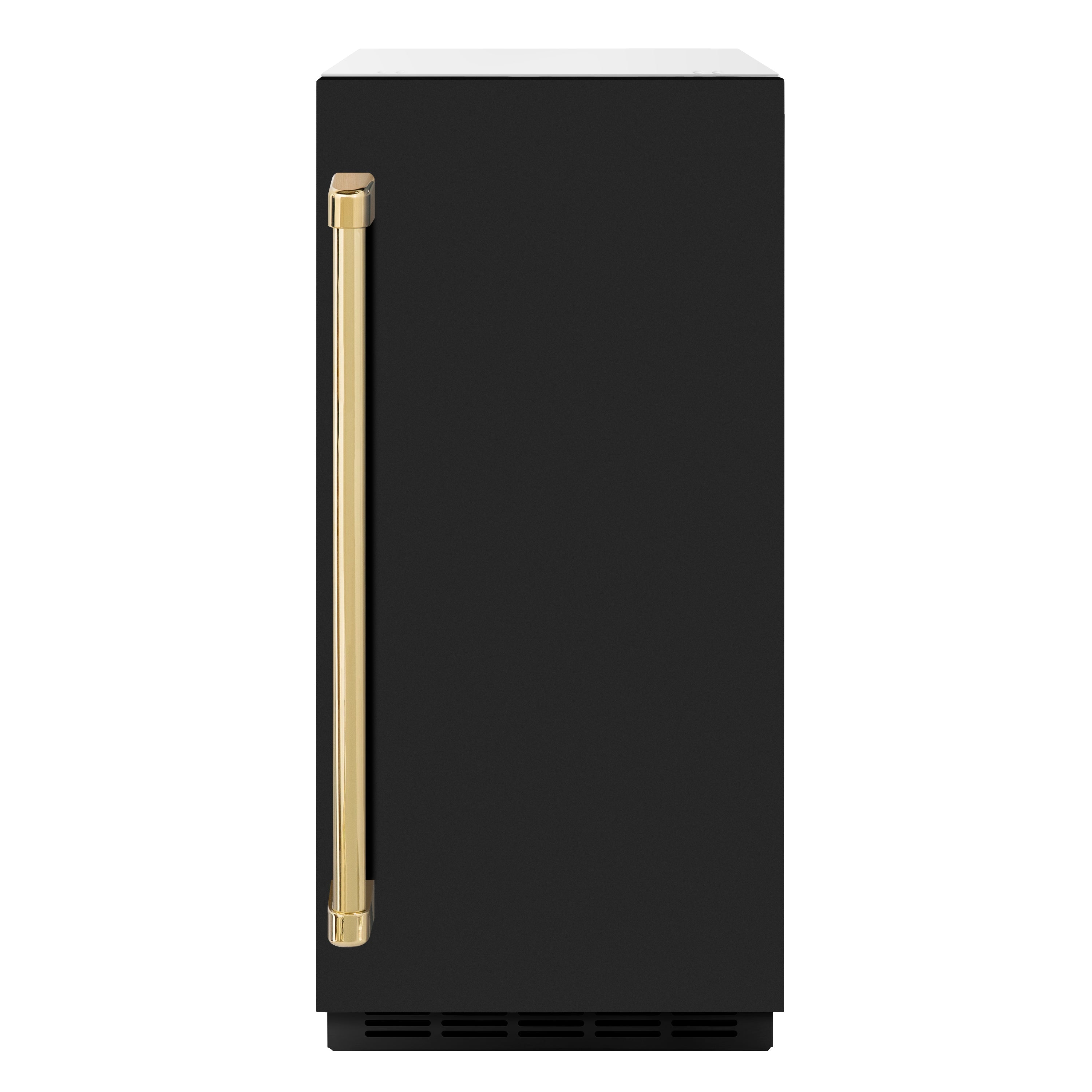 ZLINE Autograph 15" Touchstone Gourmet Ice Maker with Drain Pump and Black Matte Door with Polished Gold Handle, IGMDZ-BLM-15-G