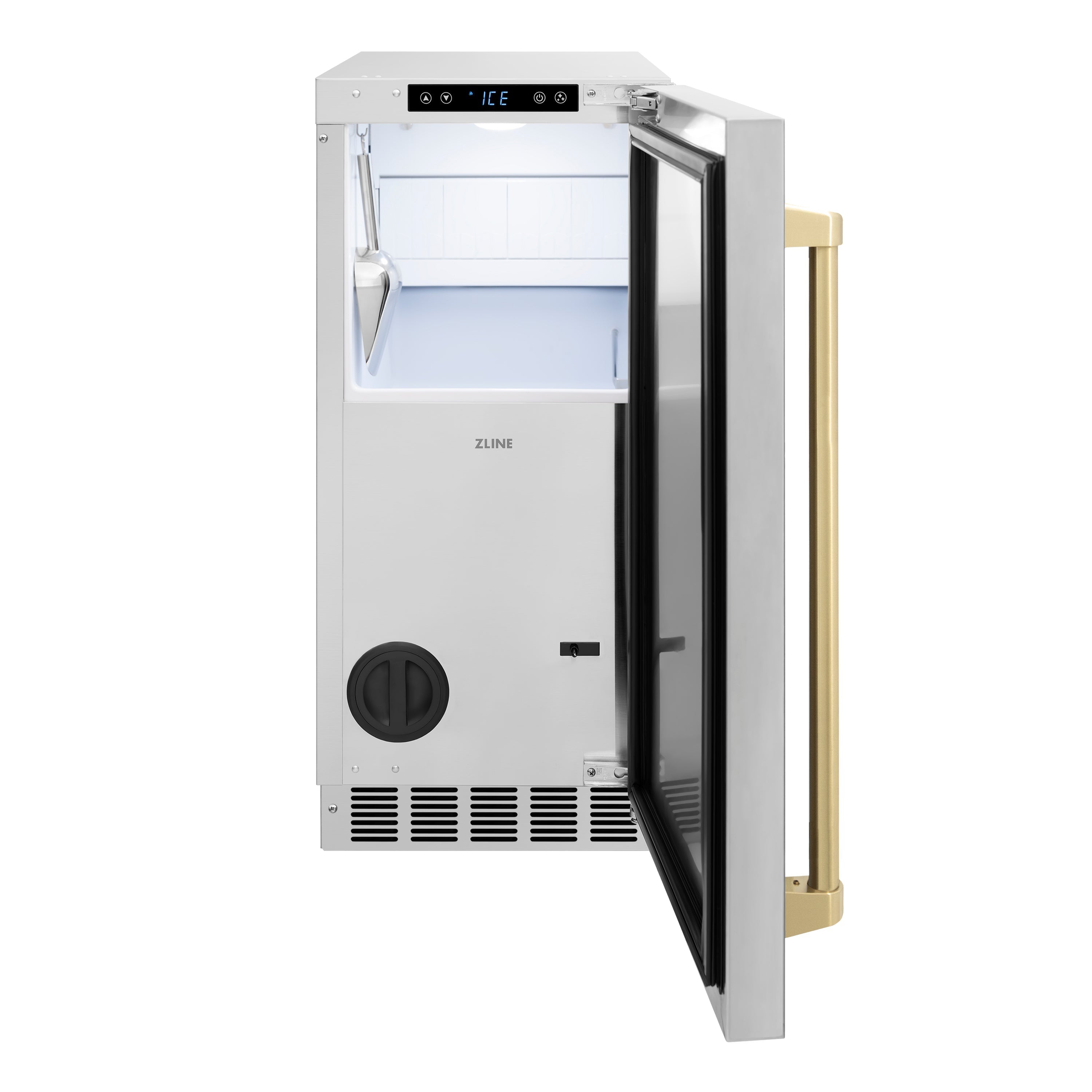 ZLINE Autograph 15" Touchstone Gourmet Ice Maker with Drain Pump and Solid Stainless Steel Door with Champagne Bronze Handle, IGMDZ-ST-15-CB