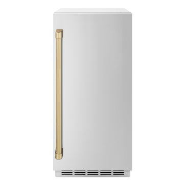 ZLINE Autograph 15" Touchstone Gourmet Ice Maker with Drain Pump and Solid Stainless Steel Door with Champagne Bronze Handle, IGMDZ-ST-15-CB