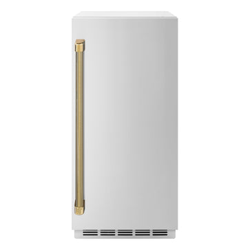 ZLINE Autograph 15" Touchstone Gourmet Ice Maker with Drain Pump and Solid Stainless Steel Door with Polished Gold Helix Handle, IGMDZ-ST-15-KG