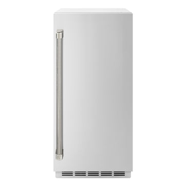 ZLINE Autograph 15" Touchstone Gourmet Ice Maker with Drain Pump and Solid Stainless Steel Door with Polished Nickel Helix Handle, IGMDZ-ST-15-KPN