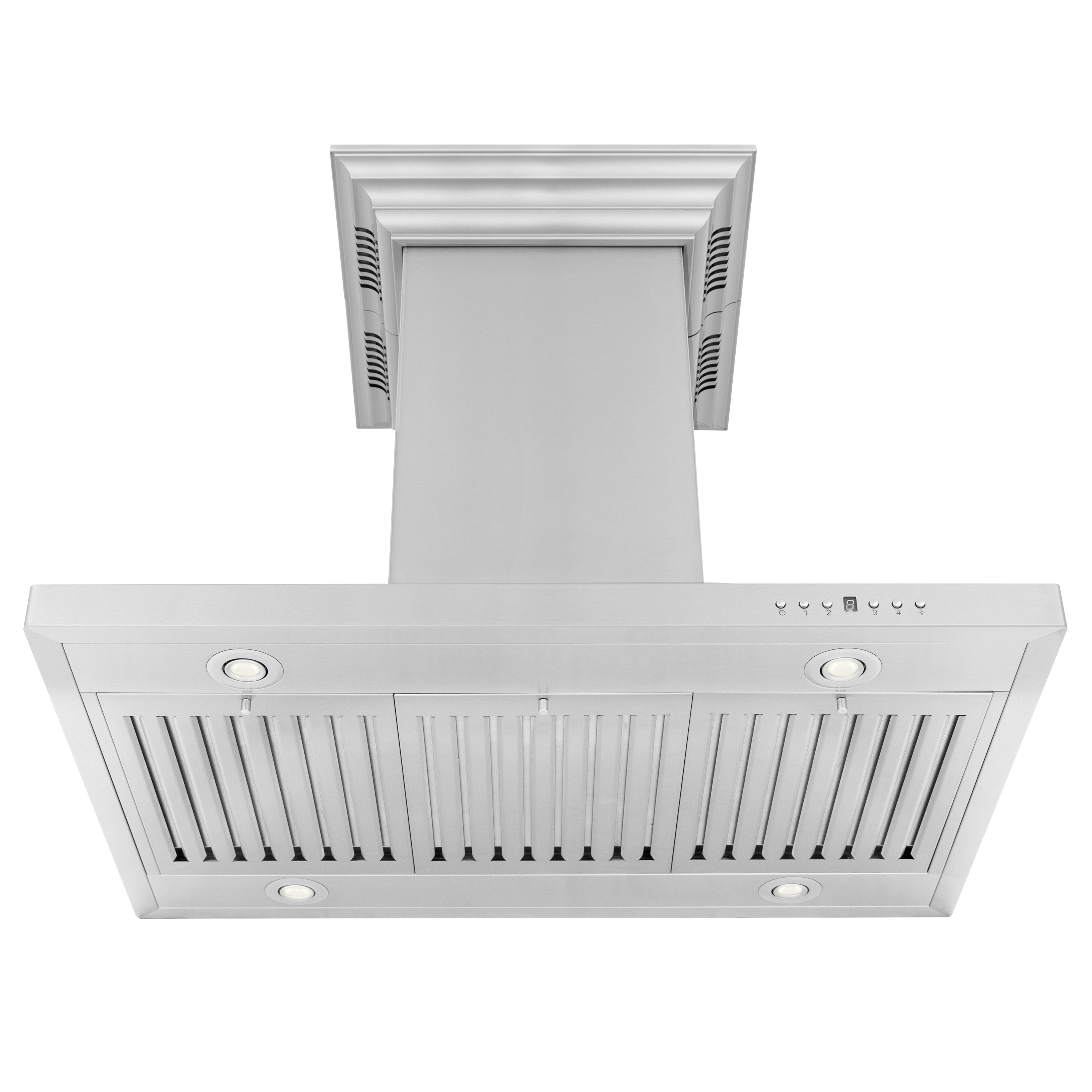 ZLINE 42 in. Island Mount Range Hood 400 CFM Stainless Steel Built-In Bluetooth Speakers (GL2iCRN-BT-42)