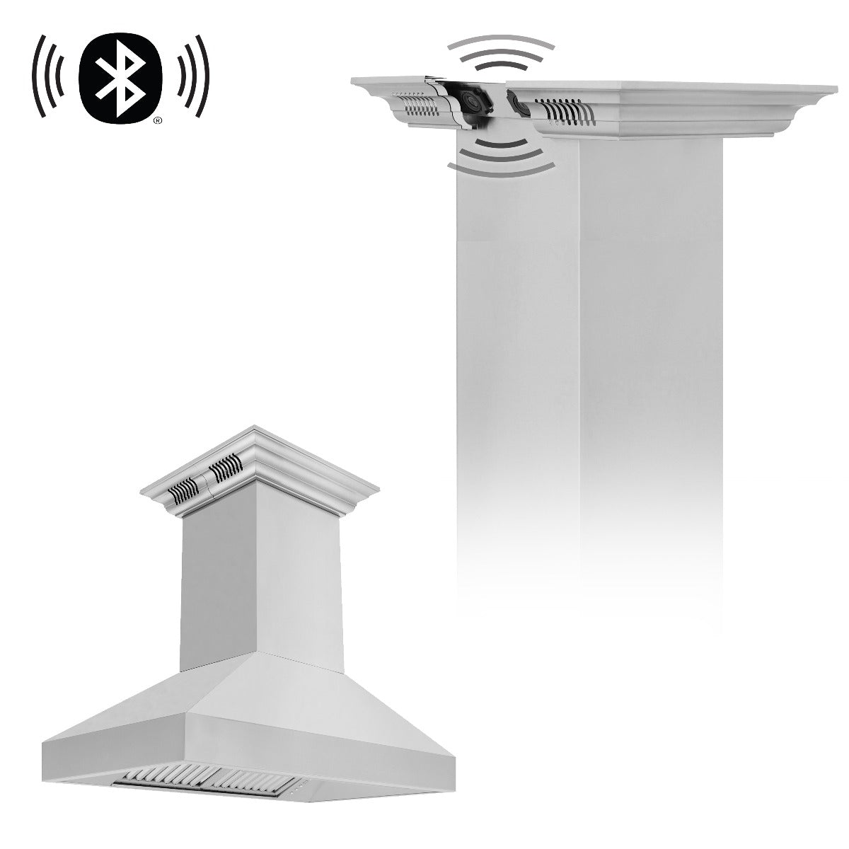 ZLINE 36 in. Wall Mount Range Hood with CrownSound Bluetooth Speakers, Stainless Steel, 400 CFM, 597iCRN-BT-36