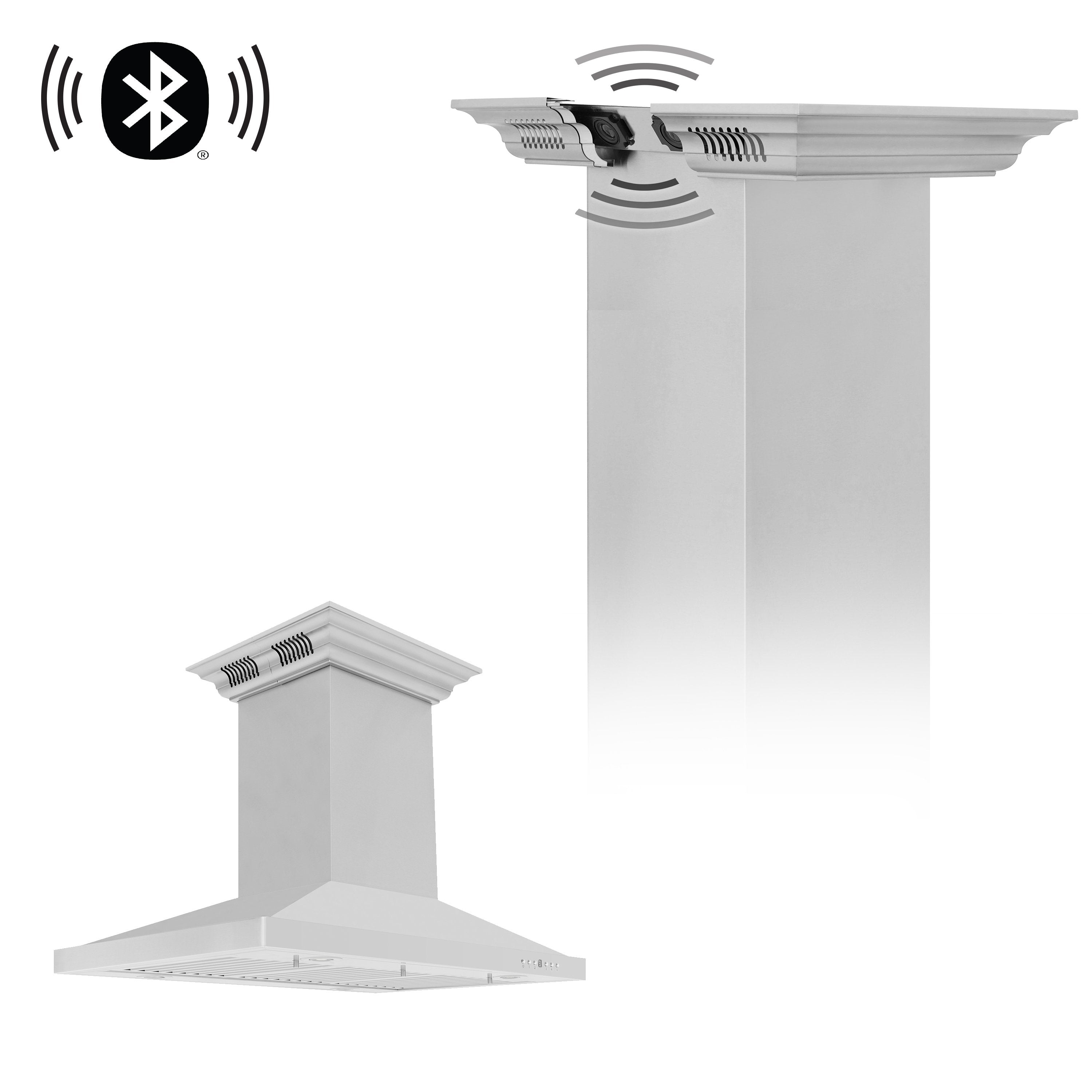 ZLINE 30 in. Island Mount Range Hood 400 CFM Stainless Steel CrownSound Bluetooth Built-in Speakers (GL2iCRN-BT-30)