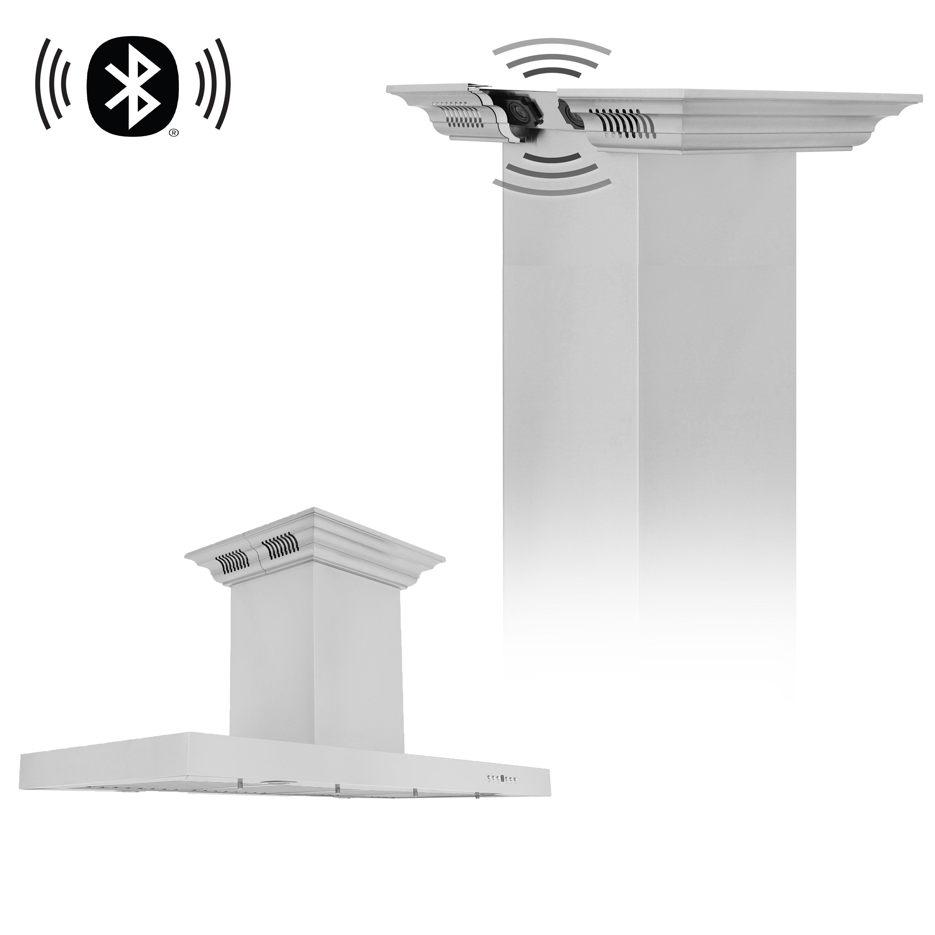 ZLINE 42 in. Island Mount Range Hood Stainless Steel with Built-In Bluetooth Speakers (KE2iCRN-BT-42)