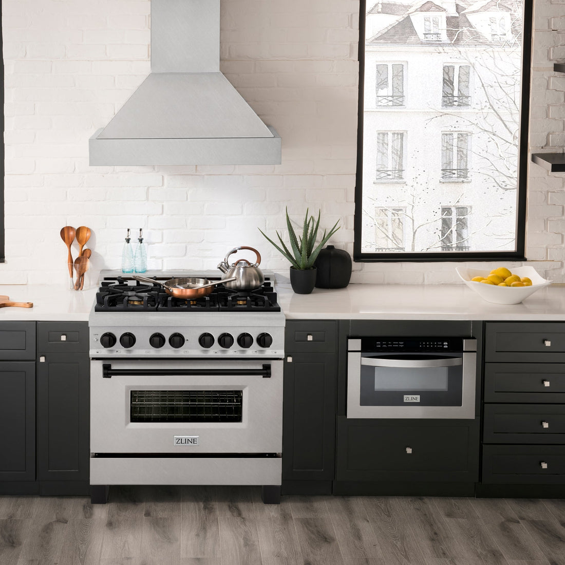 ZLINE Autograph 36 in. 4.6 cu. ft. Legacy Dual Fuel Range with 6 Gas Burners and Electric Convection Oven in Satin Stainless Steel with Matte Black Accents (RASZ-SN-36-MB)